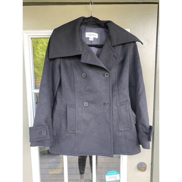 Calvin Klein Cashmere Wool Black Pea Coat Jacket EUC- Size 6, MSRP $300 - Picture 7 of 12